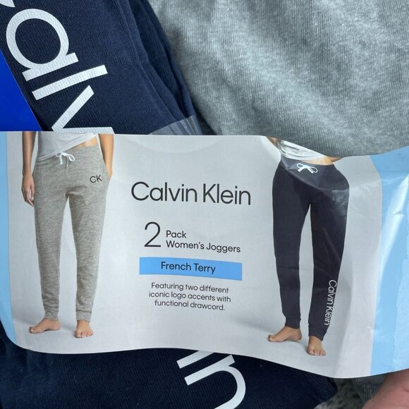 Calvin Klein Womens Joggers 2-Pack French Terry L Gray & Navy NWT 1005 - Picture 2 of 12
